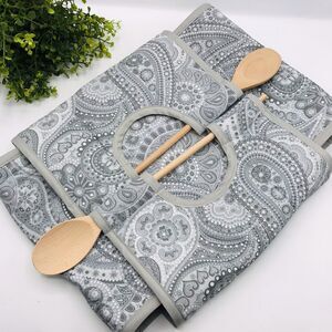 Casserole Carrier w Wooden Spoons Gray Paisley For 9x13 or 8x8 Pan